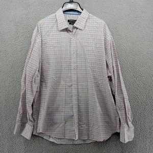 Bugatchi‎ Shirt Mens XL White Multicolor Tattersall Check Flip Cuff Classic Fit